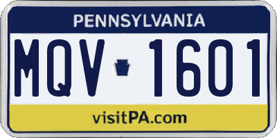 PA license plate MQV1601