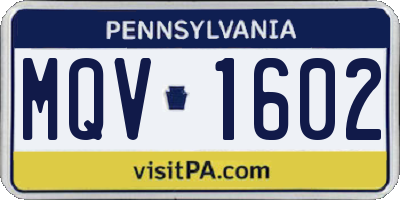 PA license plate MQV1602