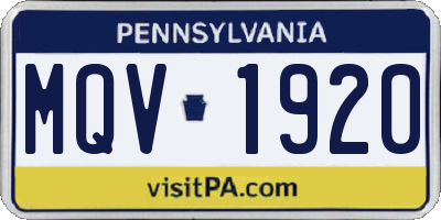 PA license plate MQV1920