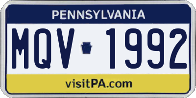 PA license plate MQV1992