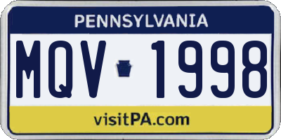 PA license plate MQV1998