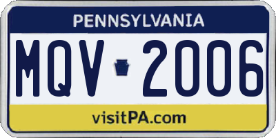 PA license plate MQV2006