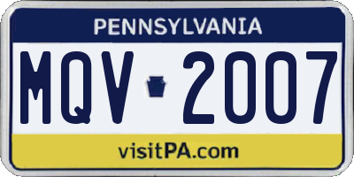 PA license plate MQV2007