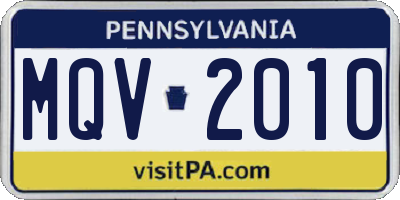 PA license plate MQV2010