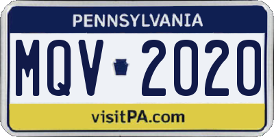 PA license plate MQV2020