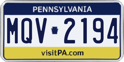 PA license plate MQV2194