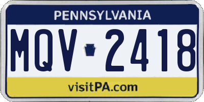 PA license plate MQV2418