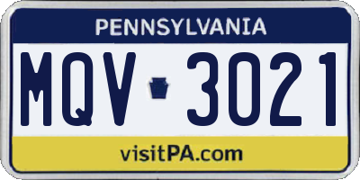 PA license plate MQV3021