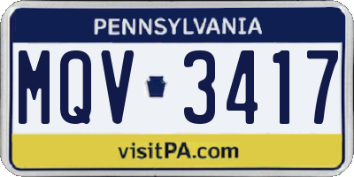 PA license plate MQV3417