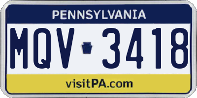 PA license plate MQV3418
