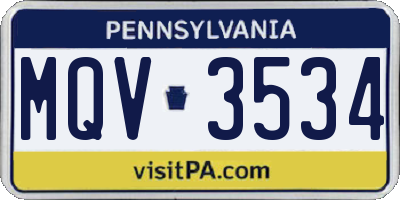 PA license plate MQV3534