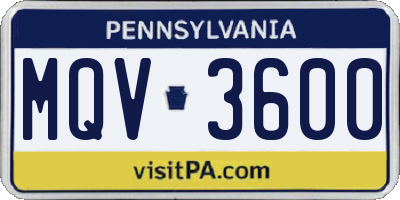 PA license plate MQV3600