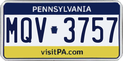 PA license plate MQV3757