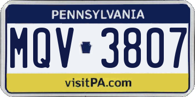 PA license plate MQV3807