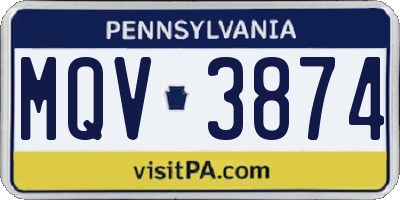 PA license plate MQV3874