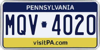 PA license plate MQV4020