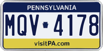 PA license plate MQV4178