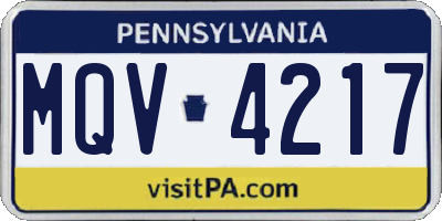 PA license plate MQV4217