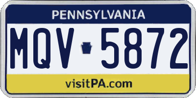 PA license plate MQV5872