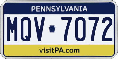 PA license plate MQV7072