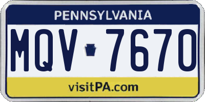 PA license plate MQV7670