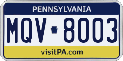 PA license plate MQV8003