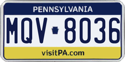 PA license plate MQV8036