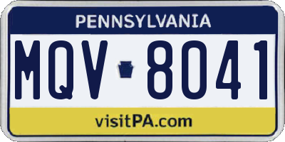 PA license plate MQV8041