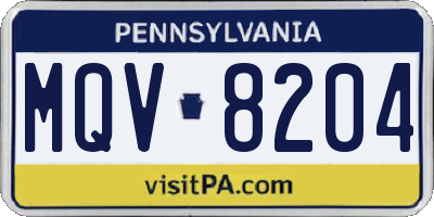 PA license plate MQV8204