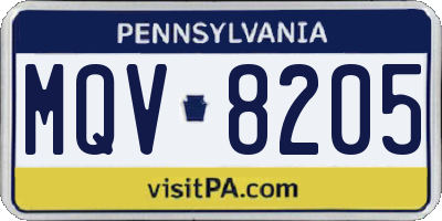 PA license plate MQV8205