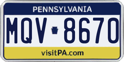 PA license plate MQV8670