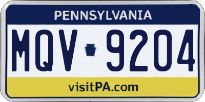 PA license plate MQV9204