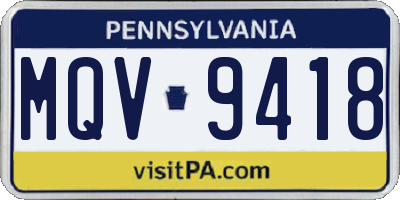 PA license plate MQV9418