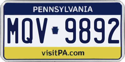 PA license plate MQV9892