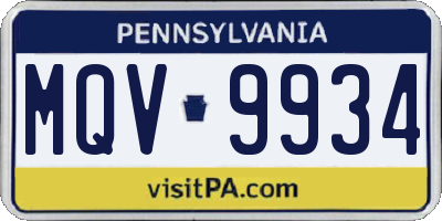 PA license plate MQV9934