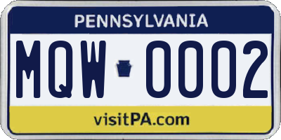 PA license plate MQW0002
