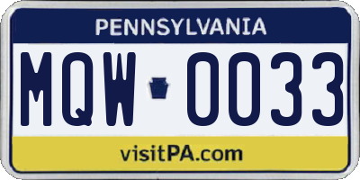 PA license plate MQW0033