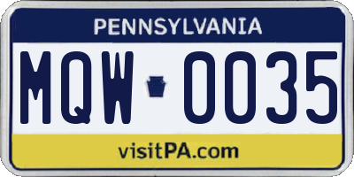 PA license plate MQW0035