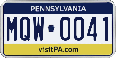 PA license plate MQW0041