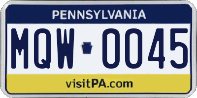 PA license plate MQW0045