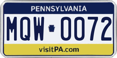 PA license plate MQW0072