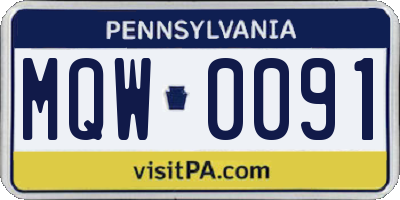 PA license plate MQW0091