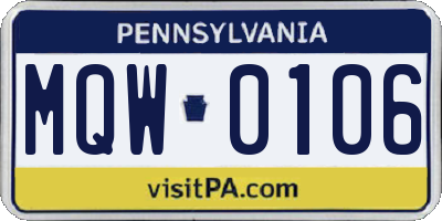 PA license plate MQW0106
