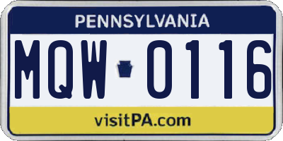 PA license plate MQW0116