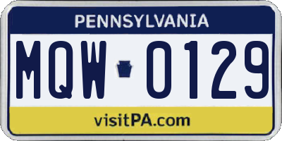 PA license plate MQW0129