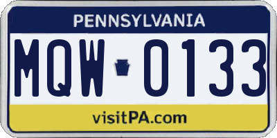 PA license plate MQW0133