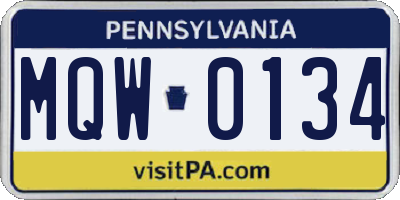 PA license plate MQW0134
