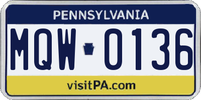 PA license plate MQW0136