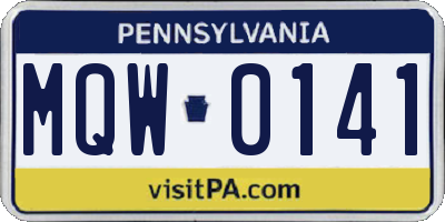 PA license plate MQW0141