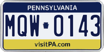PA license plate MQW0143